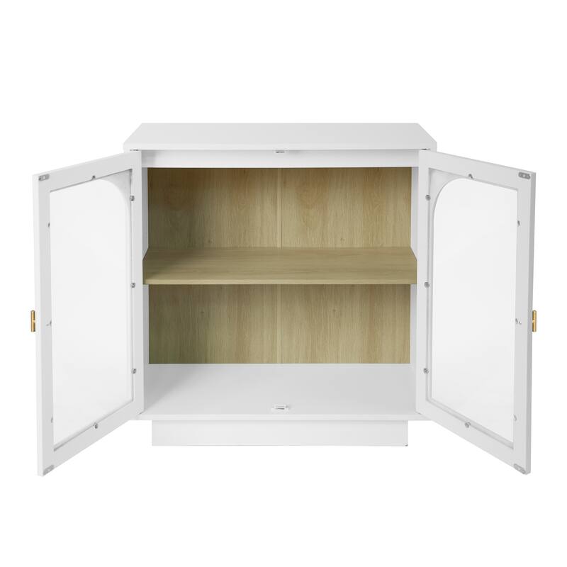 Storage Cabinet with 2 Acrylic Door, Wooden Kitchen Pantry Sideboard, Display Cabinet with Metal Handles & Adjustable Shelves