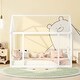 preview thumbnail 1 of 34, Floor Wooden Bed with House Roof Frame and Safety Guardrails White - Twin