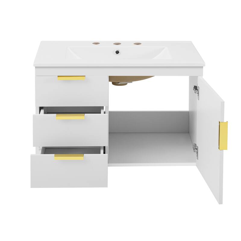 30" Wall Mounted Bathroom Cabinet with Integrated White Ceramic Sink - 30'' x 18.4'' x 20''