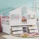 preview thumbnail 3 of 26, Full Size House-shaped Loft Bed with House Roof Frame Skylight Windows 4 Storage Drawers Guardrails and Stairs for Kids' Room