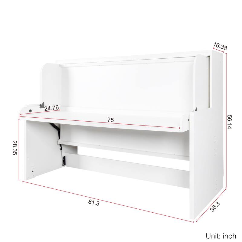 GDF Studio - Zigg Modern Murphy Bed with Built-In Desk, Space-Saving Foldable Wall Bed for Small Rooms