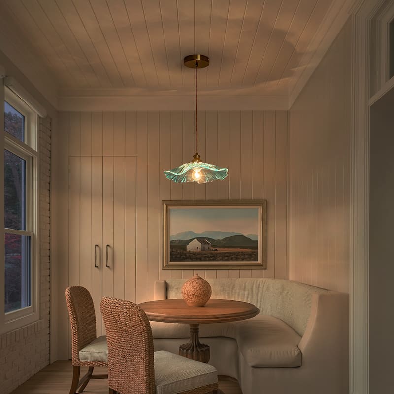 11" Flower-Shaped Red & White Gradient Glass Pendant Light Modern - Dia.11.02-in