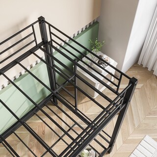 Metal Twin Bunk Bed with Shelves & Slatted Support