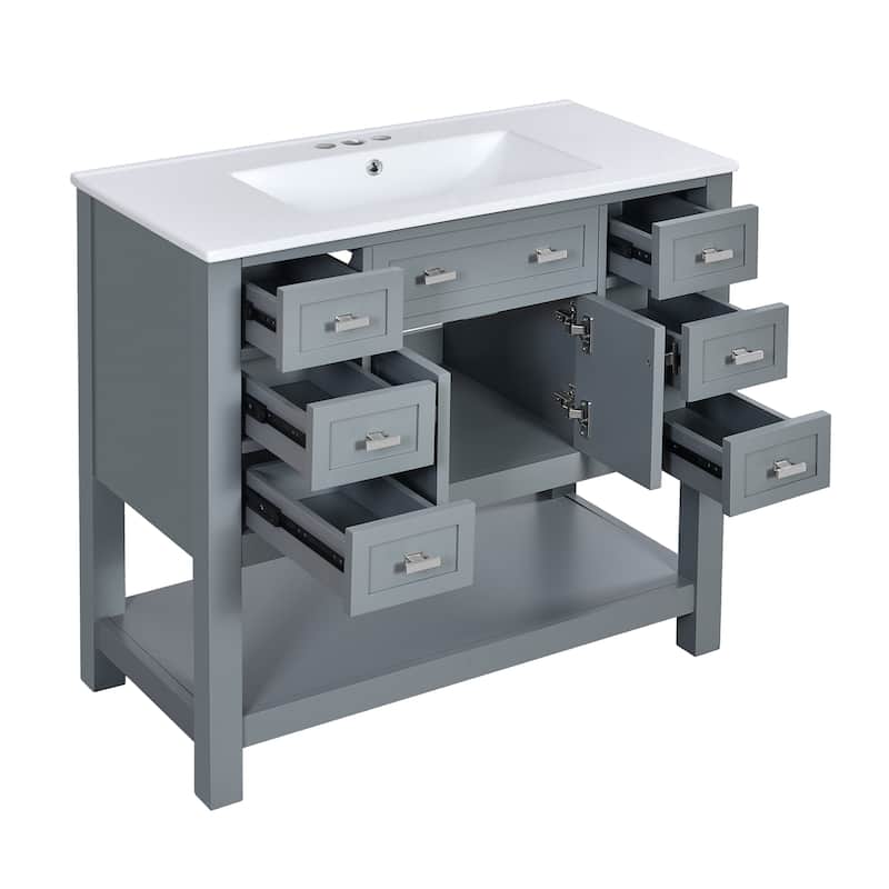 36''Bathroom Vanity With Top Sink,Storage Cabinet With 2 Soft Closing Doors And 6 Drawers,Single Sink Bathroom Vanity