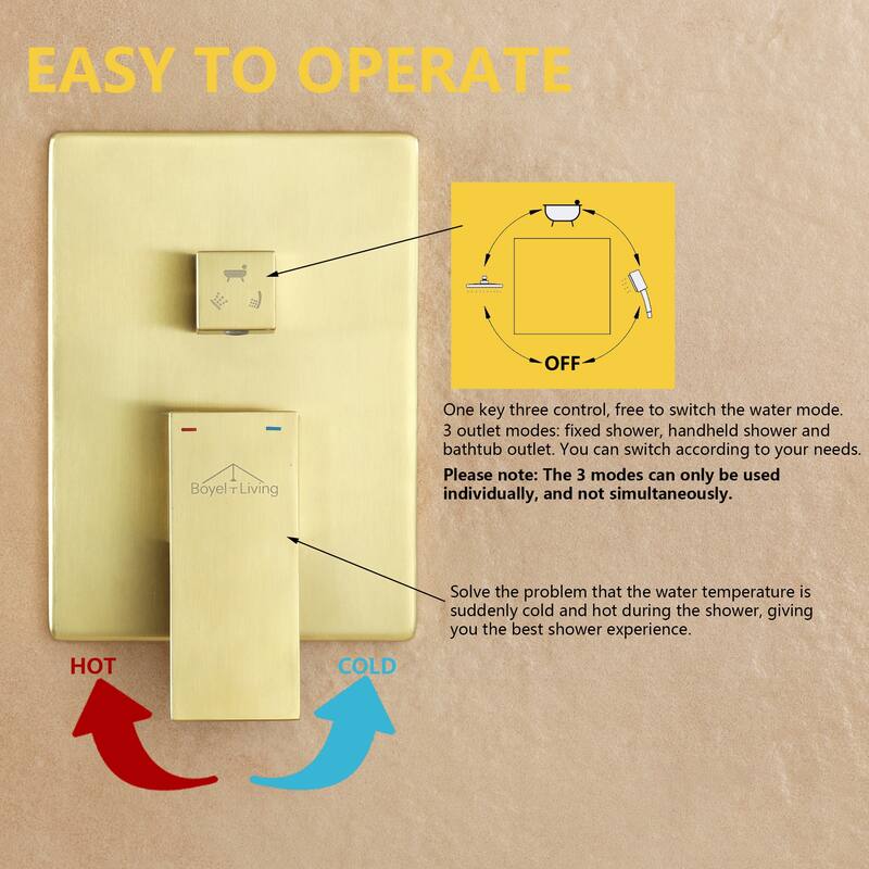 3-Function 12-In Wall Mounted Shower System with Tub Faucet
