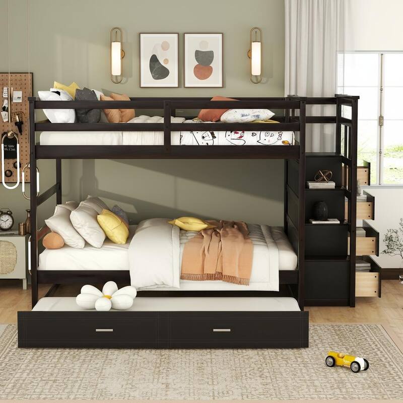 Full-Over-Full Staircase Bunk Bed with Pull-Out Twin Trundle and 4-Drawer Storage by Harper&Bright Designs