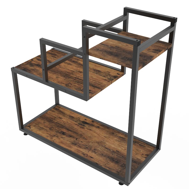 3-Tier Planter Stand Planter Shelf Black Metal Frame,Rustic brown