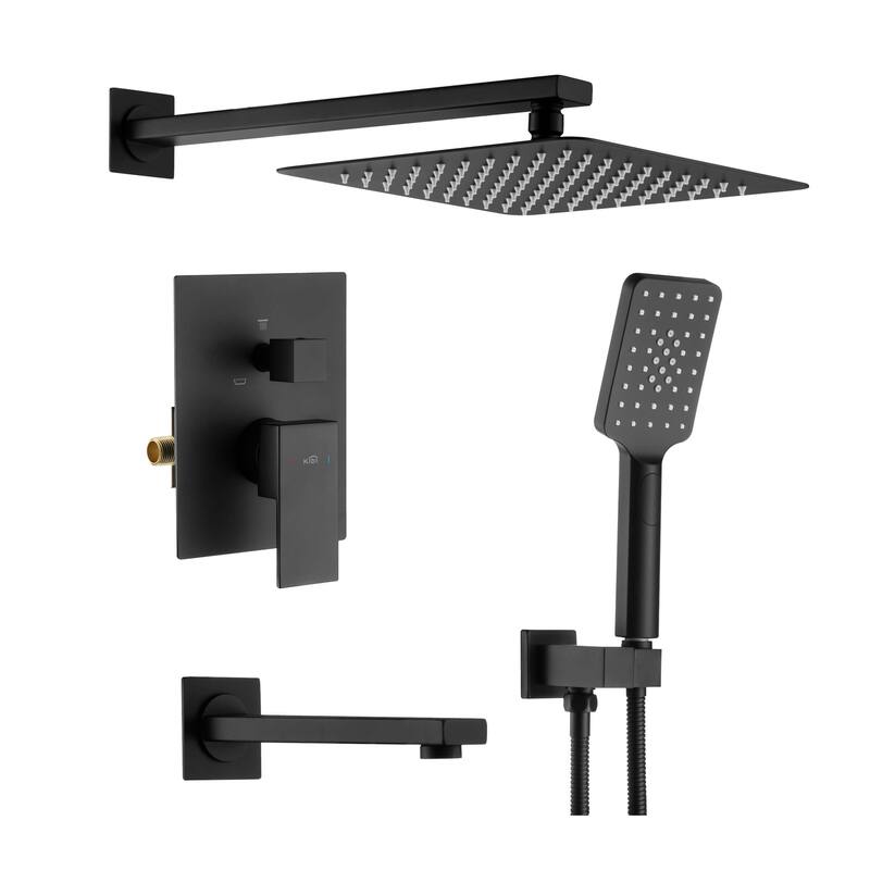 Cube Pressure Balanced 3-Function Shower System with Rough-In Valve - Matte Black