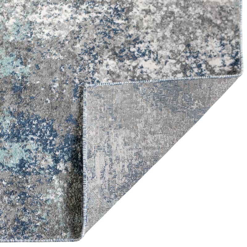 Yamanu Deva Blue/Gray Abstract Polyester Area Rug