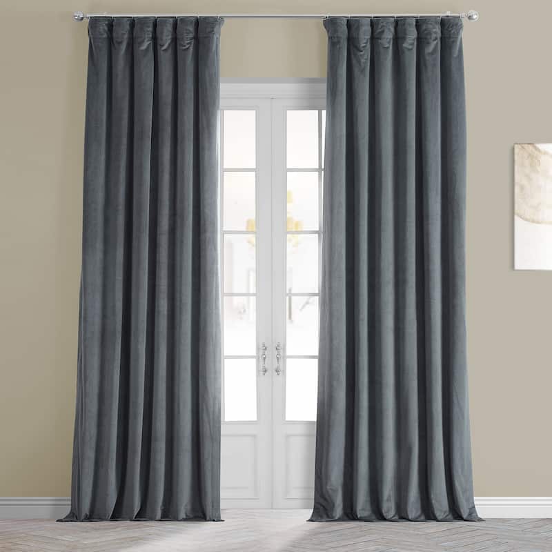Exclusive Fabrics Natural Grey Velvet Blackout Curtain (1 Panel) - 50 X 108 - Natural Grey