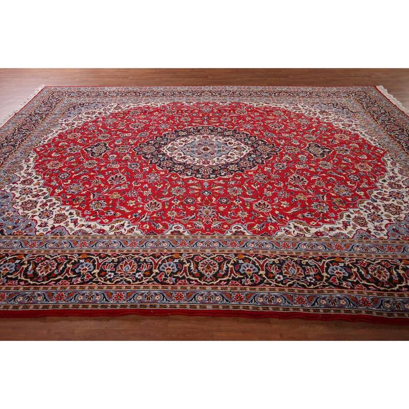 Floral Red Kashan Turkish Rug Machine Made Living Room Carpet - 9'7" x 12'5"