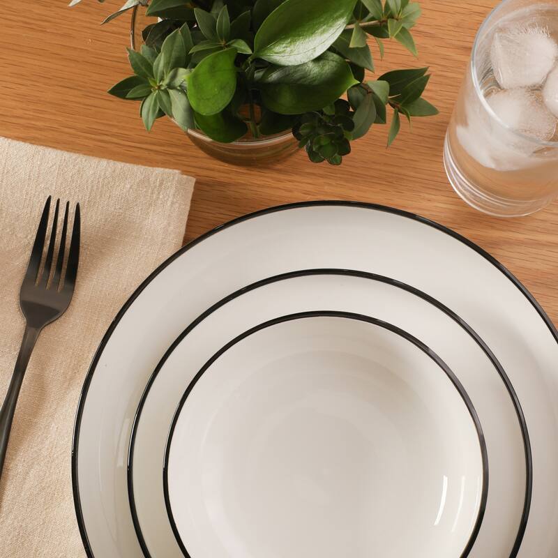 Gibson Home Havenstone 12-Piece Porcelain Dinnerware Set - Plates & Bowls, Classic White Everyday Dish Set