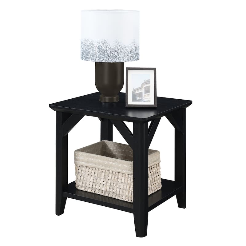 Rustic End Table with Shelf, Two Tier Storage and Tapered Legs, Woodgrain Accent Side Table for Living Room or Office - 22