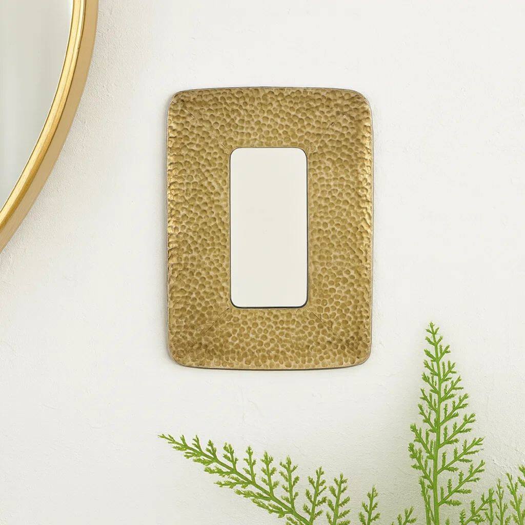 Farmhouse Style Rectangular Wall Mirror Set of 2 with Cobbly Frame, Brown