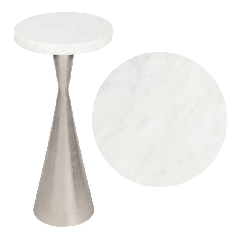 Ziggy 22" Contemporary Metal Drink & End Table w/ White Marble & Cone Base, By JONATHAN Y