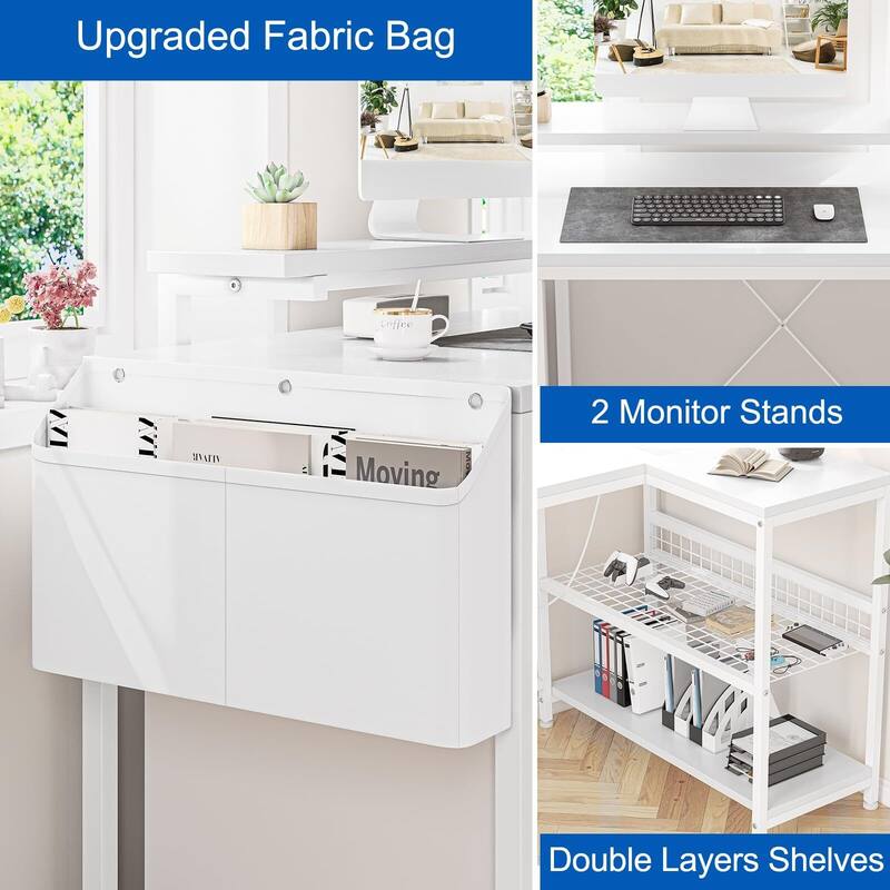 L Shaped Computer Desk with Power Outlets & LED Light, 49.6" Reversible Corner Computer Desk