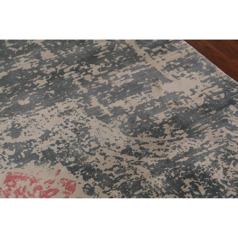 Contemporary Abstract Oriental Foyer Rug Hand-Knotted Grey Wool Carpet - 3'1"x 6'5"