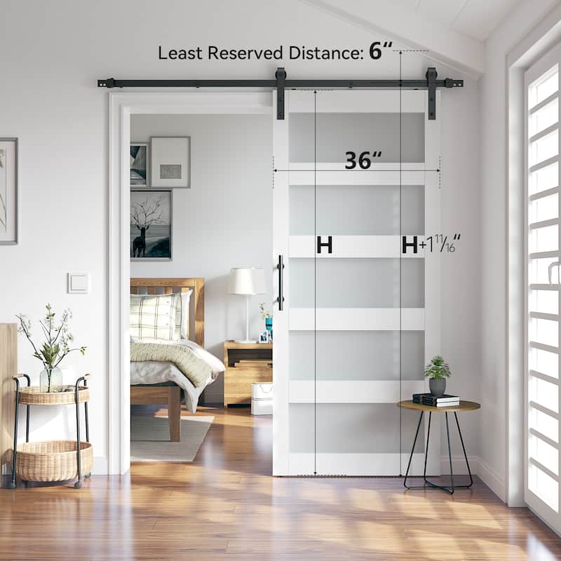 Sanding 30in./36in./42in.x 84in. 5 Frosted Glass White/Grey PVC Surface MDF Sliding Barn Door With Hardware Kit
