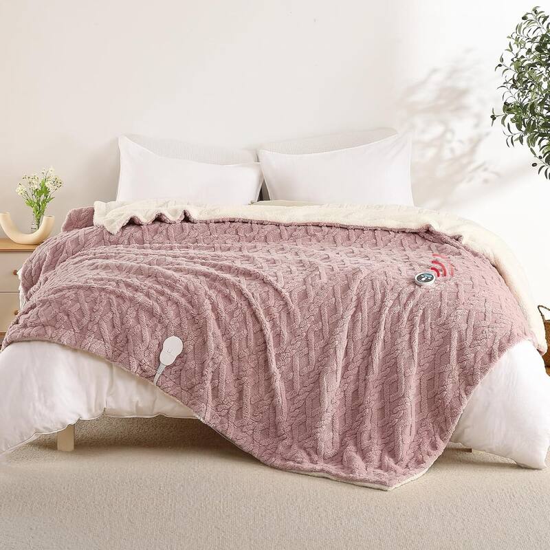 Dual Control Tufted Sherpa Electric Heated Blanket, Pink