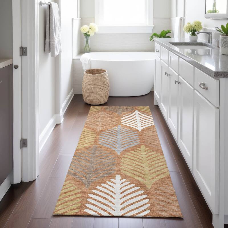 Machine Washable Indoor/ Outdoor Modern Fern Chantille Rug