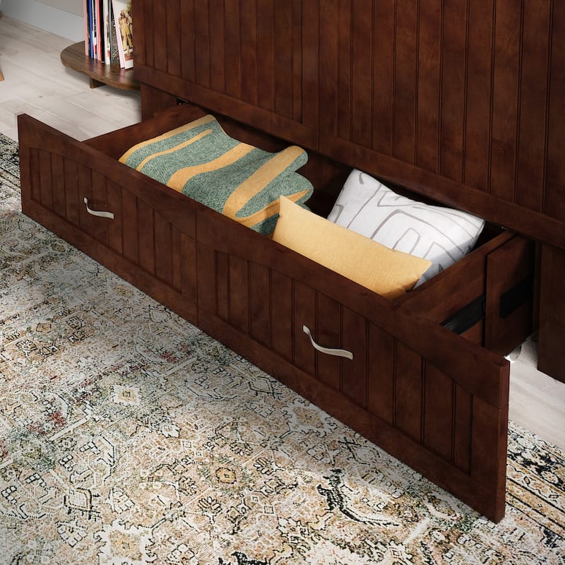 Aspen Queen Murphy Bed Chest with 6" Mattress, Storage Drawer & Built-In Charger in Walnut