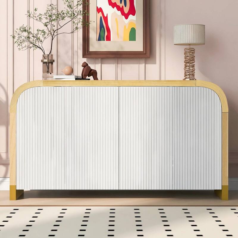 4-door Unique Wave Pattern Design Storage Cabinet