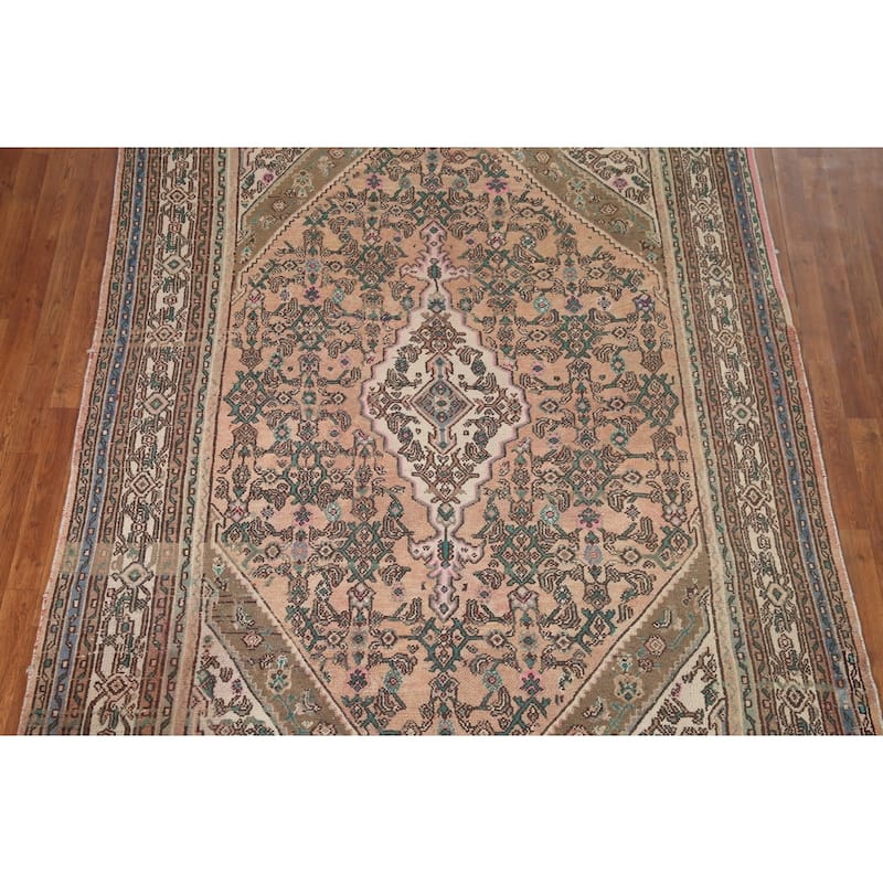 Pink Geometric Hamedan Persian Vintage Rug Hand-knotted Wool Carpet - 6'10" x 9'11"
