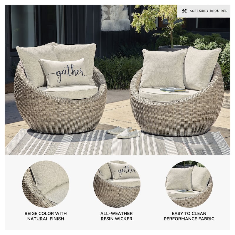 Signature Design by Ashley Danson Brown/Beige Swivel Lounge with Cushion (Set of 2) - 38"W x 37"D x 36"H