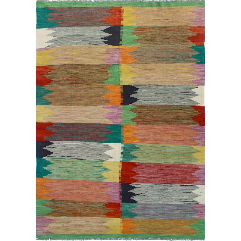 Modern Flatweave Maisie Green/Red Rug - 5'9" x 8'3"