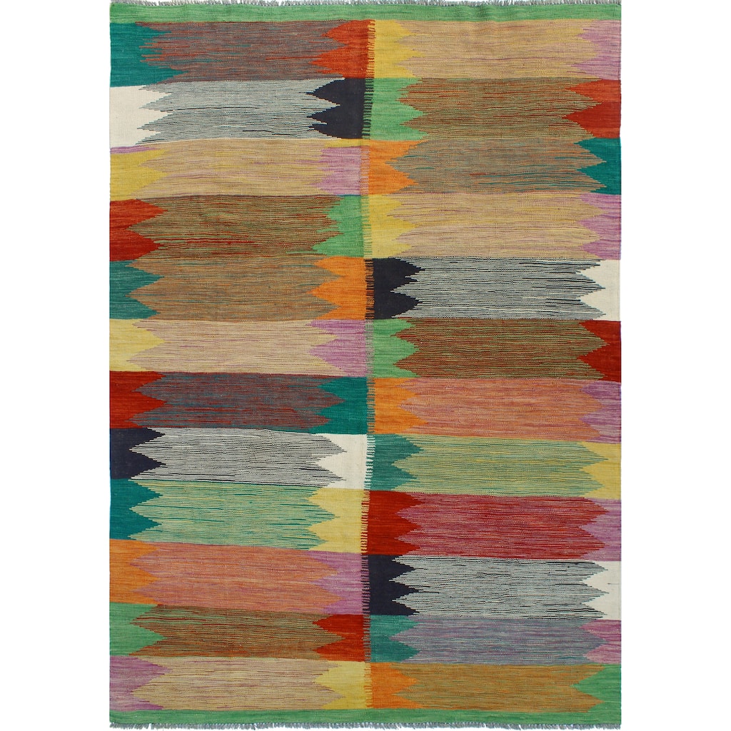 Modern Flatweave Maisie Green/Red Rug - 5'9" x 8'3"