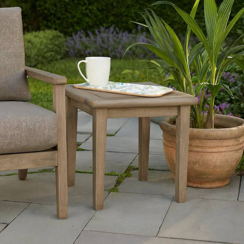 Square Wooden Frame End Table with Plank Tabletop, Teak Brown