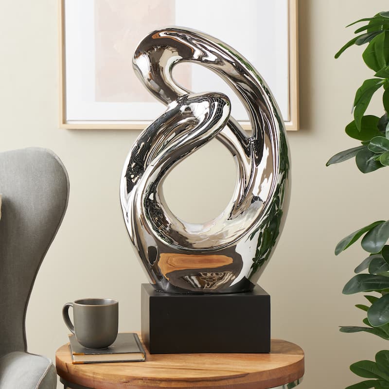 Ceramic Abstract Decorative Sculpture - Silver - Roche River Decor