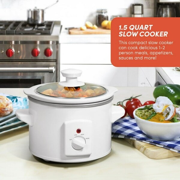 1.5Qt. Mini Slow Cooker in Stainless Steel White