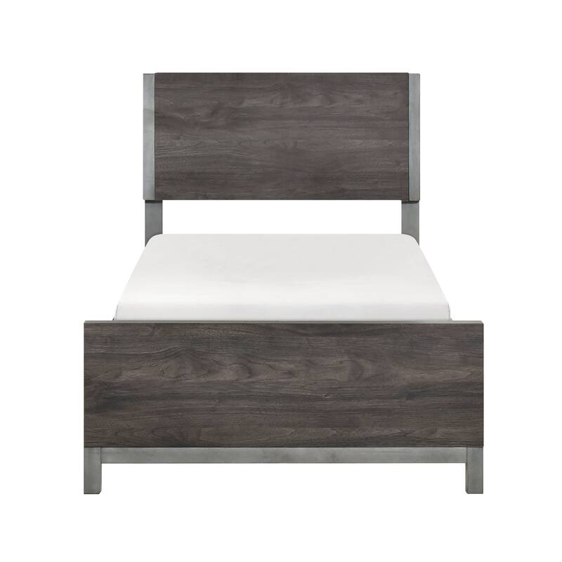 4pc Bedroom Set Bed Dresser Mirror Chest Brown Gray Furniture