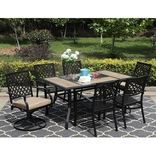 Shop Mfstudio 7pcs Patio Dining Set Large Rectangular Wood Like Top Table With 4 Metal Chairs And 2 Swivel Chairs Overstock 32070689