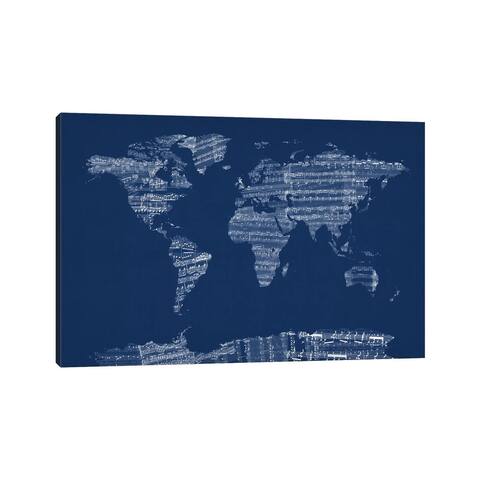 iCanvas "World Map Sheet Music (Blue)" by Michael Tompsett Canvas Print