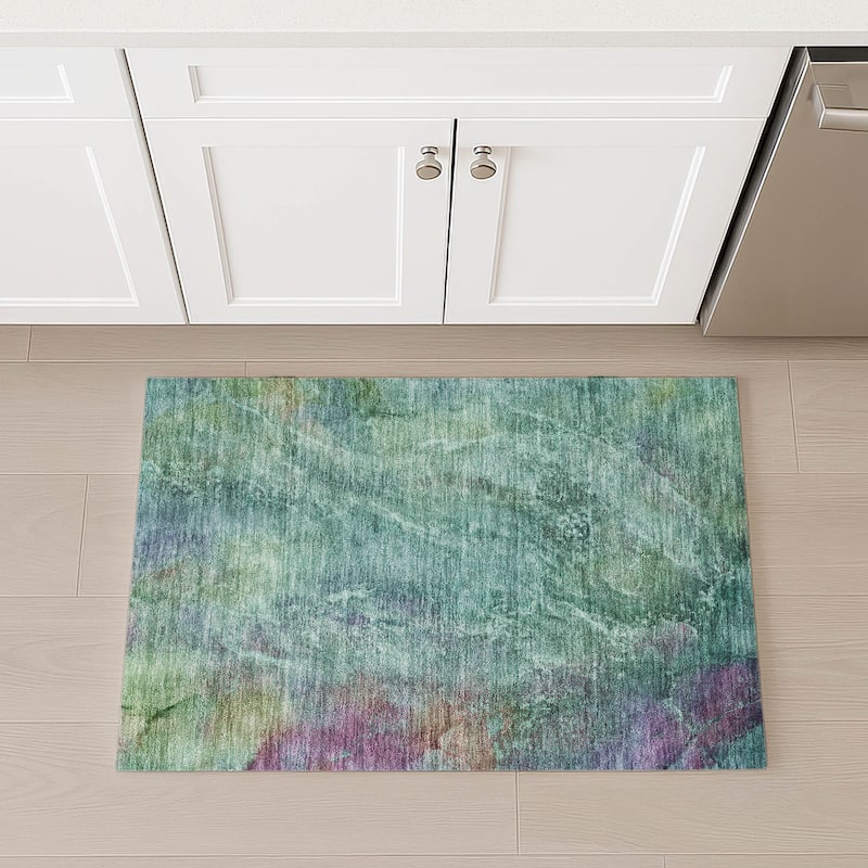 Machine Washable Indoor/ Outdoor Abstract Watercolor Chantille Rug