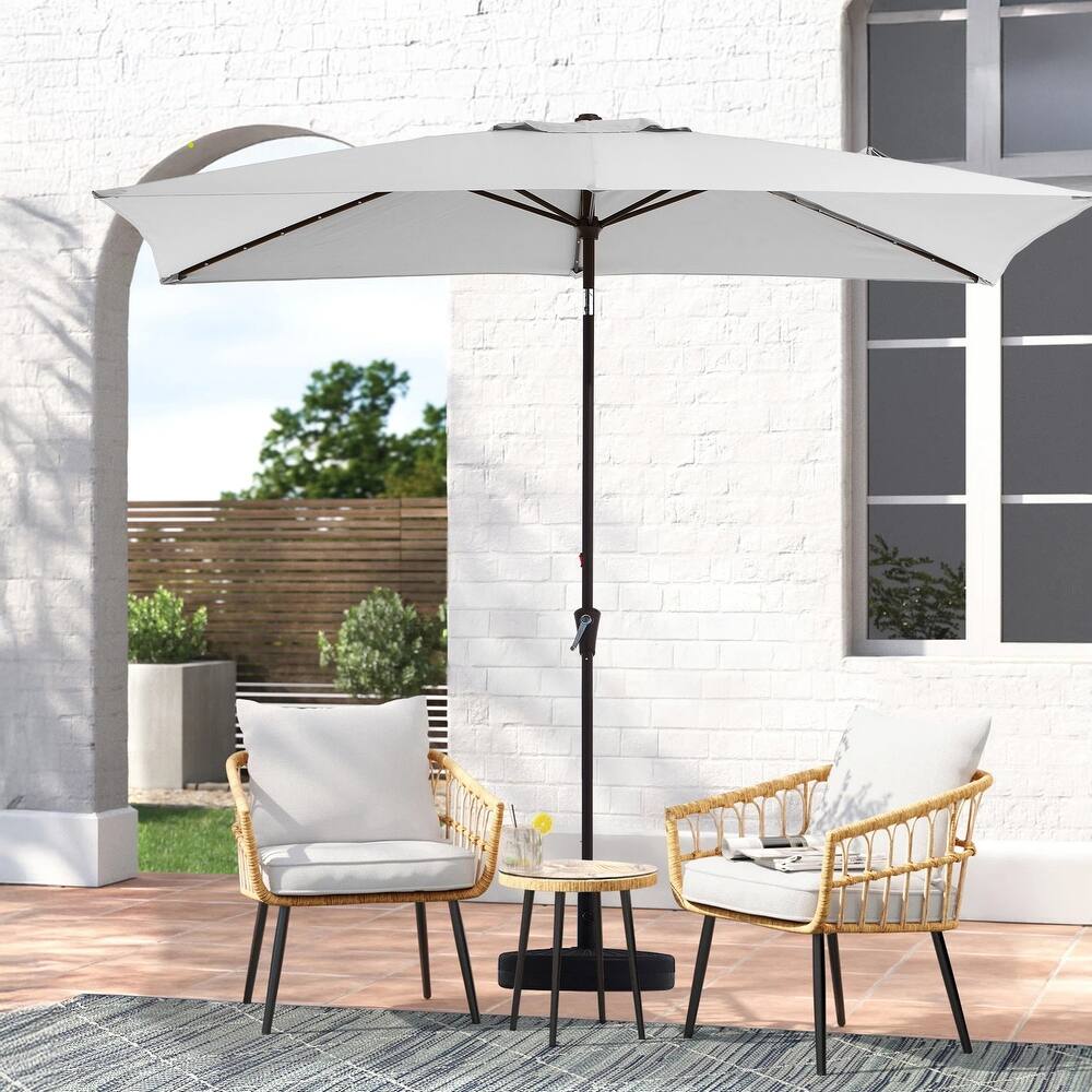 6.5*10ft Rectangular Patio Market Umbrella with LED Lights,Crank & Tilt