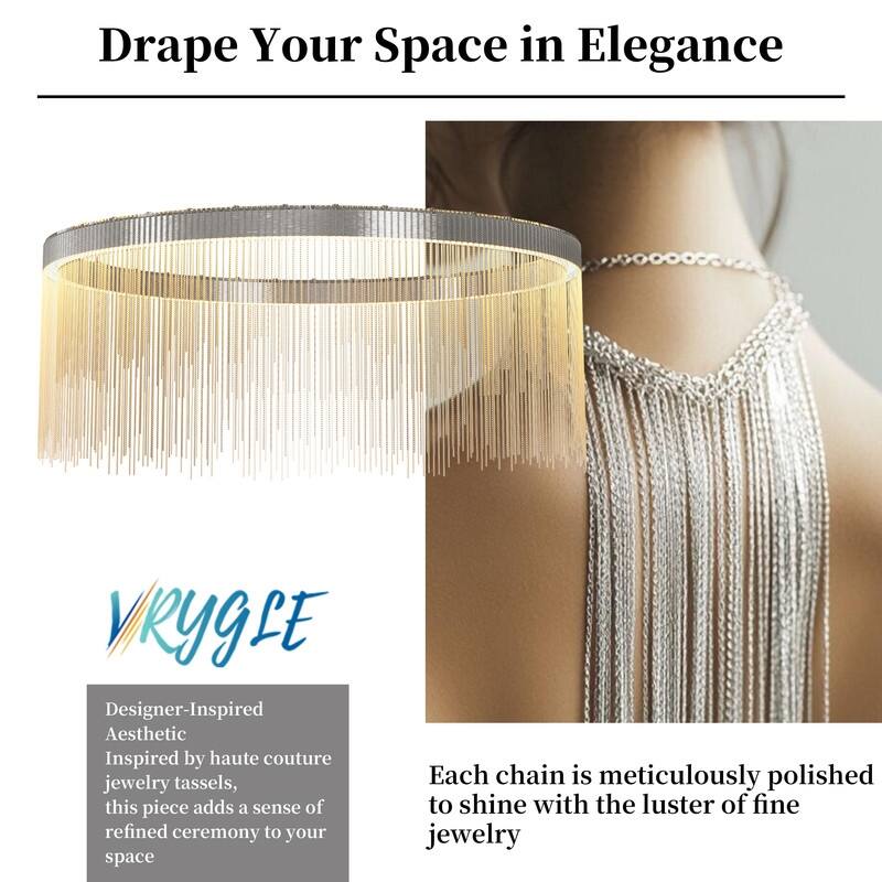 Aluminum Tassel Linear Chandelier Round Ceiling Pendant Lighting Fixture Over Dining Table, Kitchen Islands, Entryways