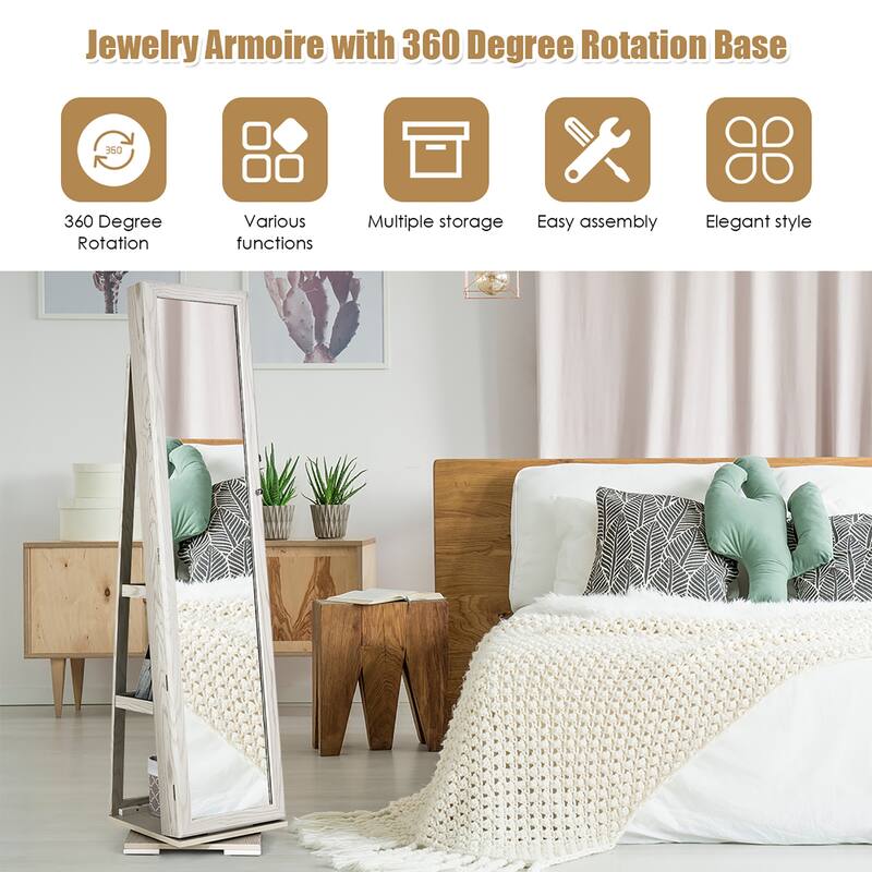Costway 360degree Rotatable Jewelry Cabinet 2-in-1 Lockable Mirrored - See Details
