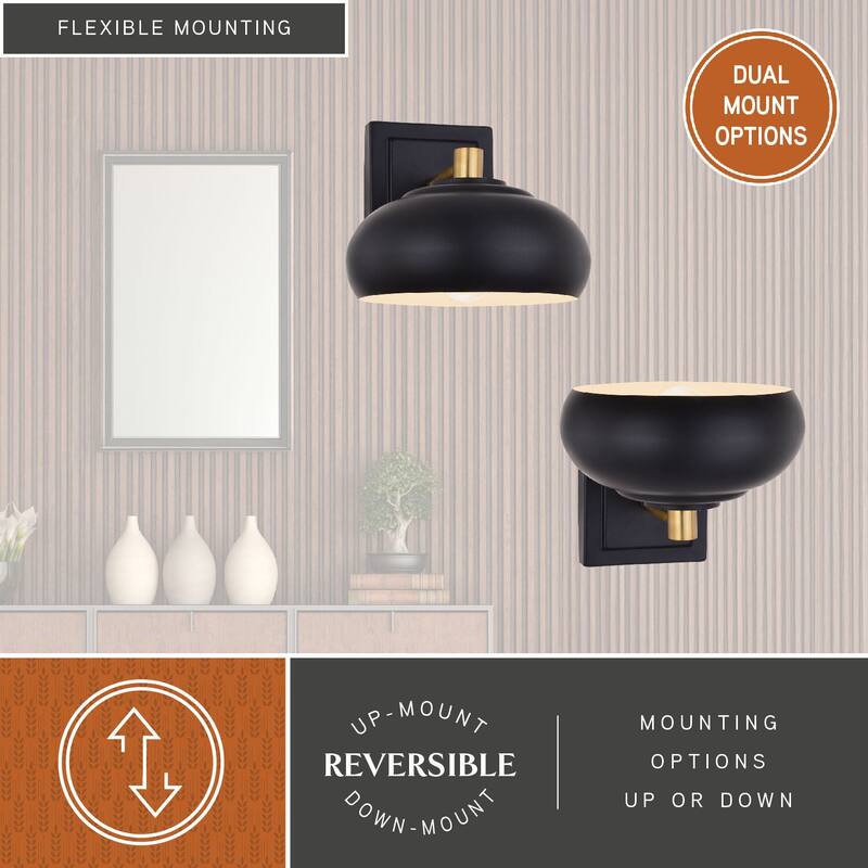Bathroom Wall Sconce Light - Modern Dome Sconce - Black Brass Wall Lighting Fixture - 7