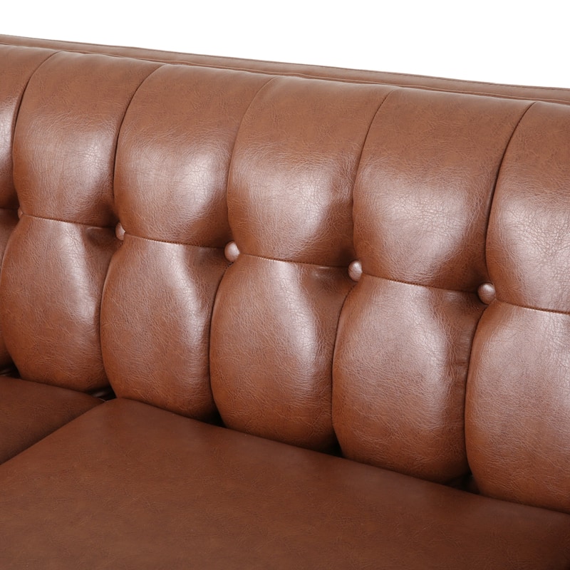 75.50" Faux Leather Sofa Couch with Wood Legs, Apartment Loveseat, Retro Upholstered Sofa for Living Room