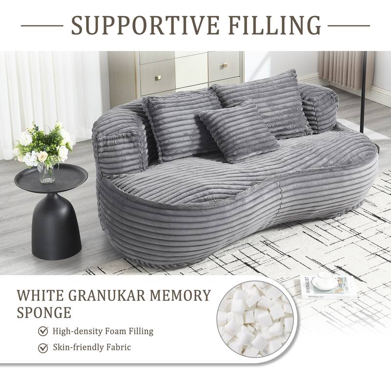 Corduroy Bean Bag Chair, Foam-Filled Lazy Floor Sofa with 3 Pillows, Soft Upholstered Lounge Chair for Adults & Teens