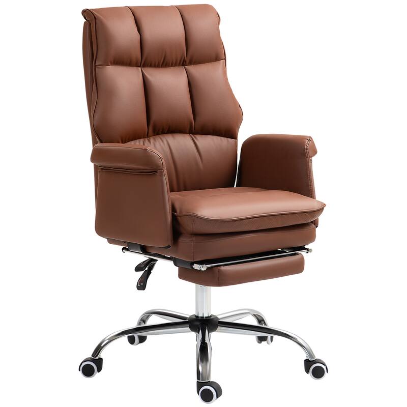 Brown Leisure Chair Leather Visitor Chair with Footrest, Swivel Chair Ergonomic Chair Executive Chair with Wheels