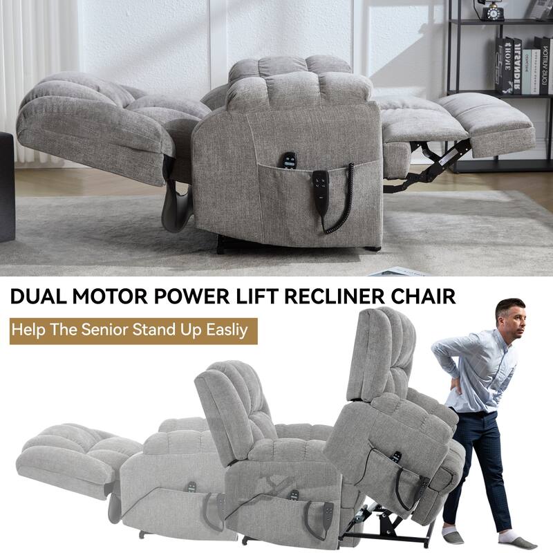 Dual Motor Heat Massage Infinite Position Up to 350 LBS Electric Power Lift Recliners with Power-Remote, Medium-firm