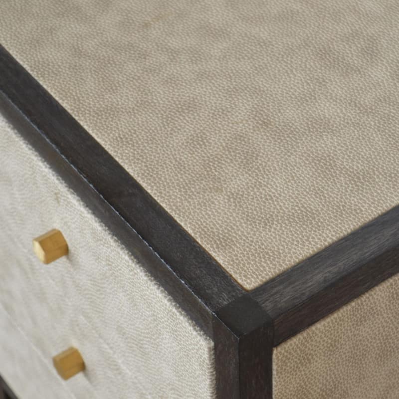 HomeRoots 24" Gray And Black Solid Wood And Faux Shagreen Three Drawer Nightstand