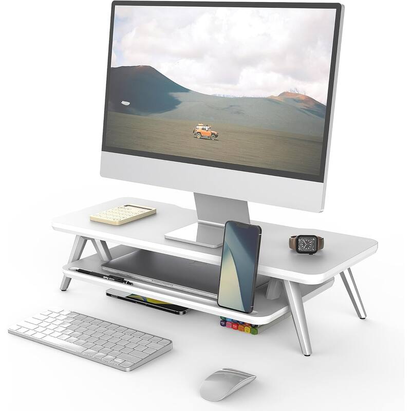 Fenge Monitor Stand, 23.6 Inch 2 Tiers Monitor Stands Riser - White