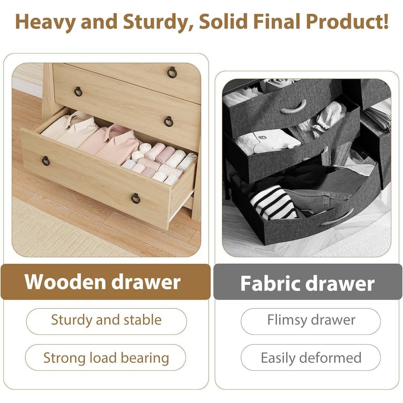 Natural 3-Drawer Dresser for Living Room, Bedroom, Entryway