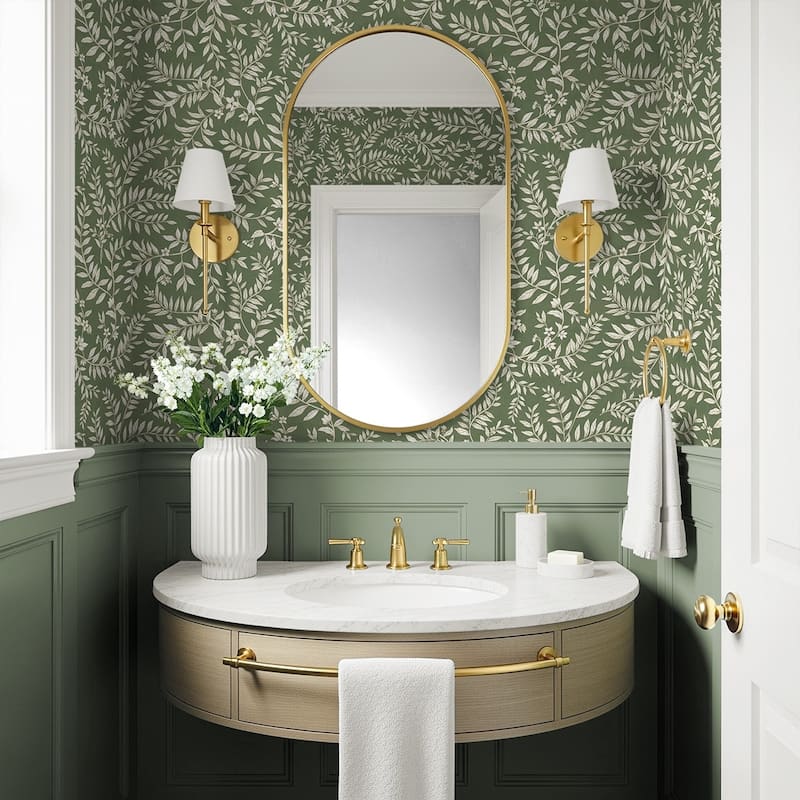 Daisy Bennett Designs Vining Leaf Trail Premium Matte Non-Woven Peel and Stick Wallpaper