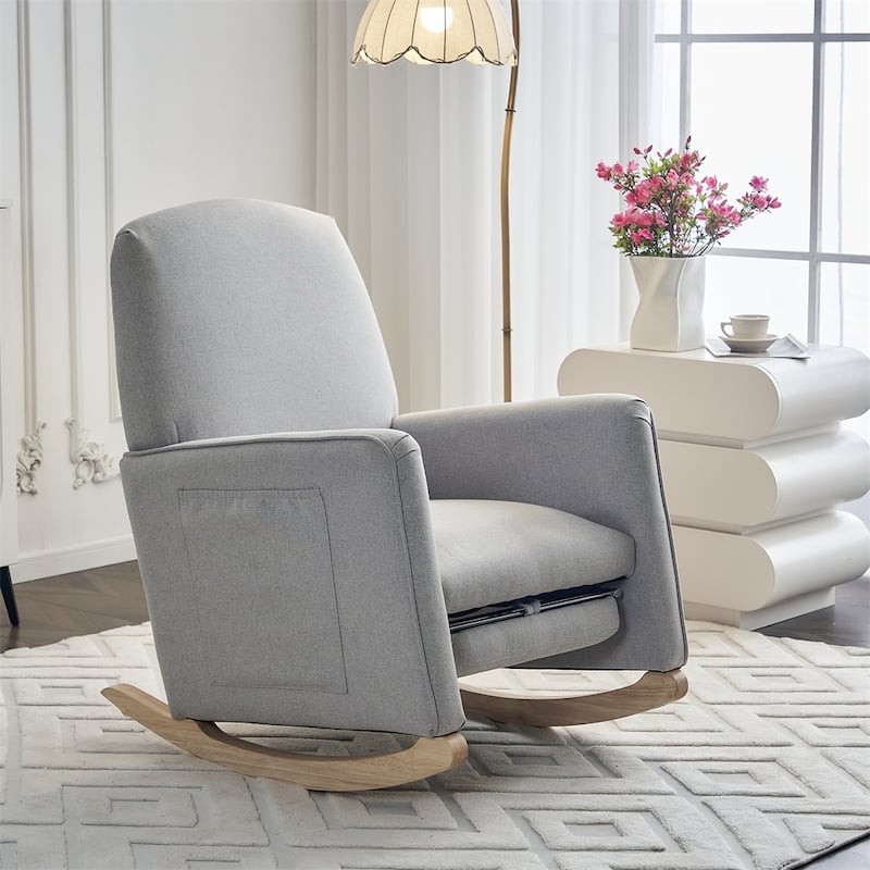 Cotton Linen Fabric Rocking Chair With Adjustable Footrest